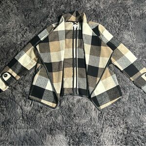 Cotton On Plaid Cape Jacket - Black, Brown, Cream